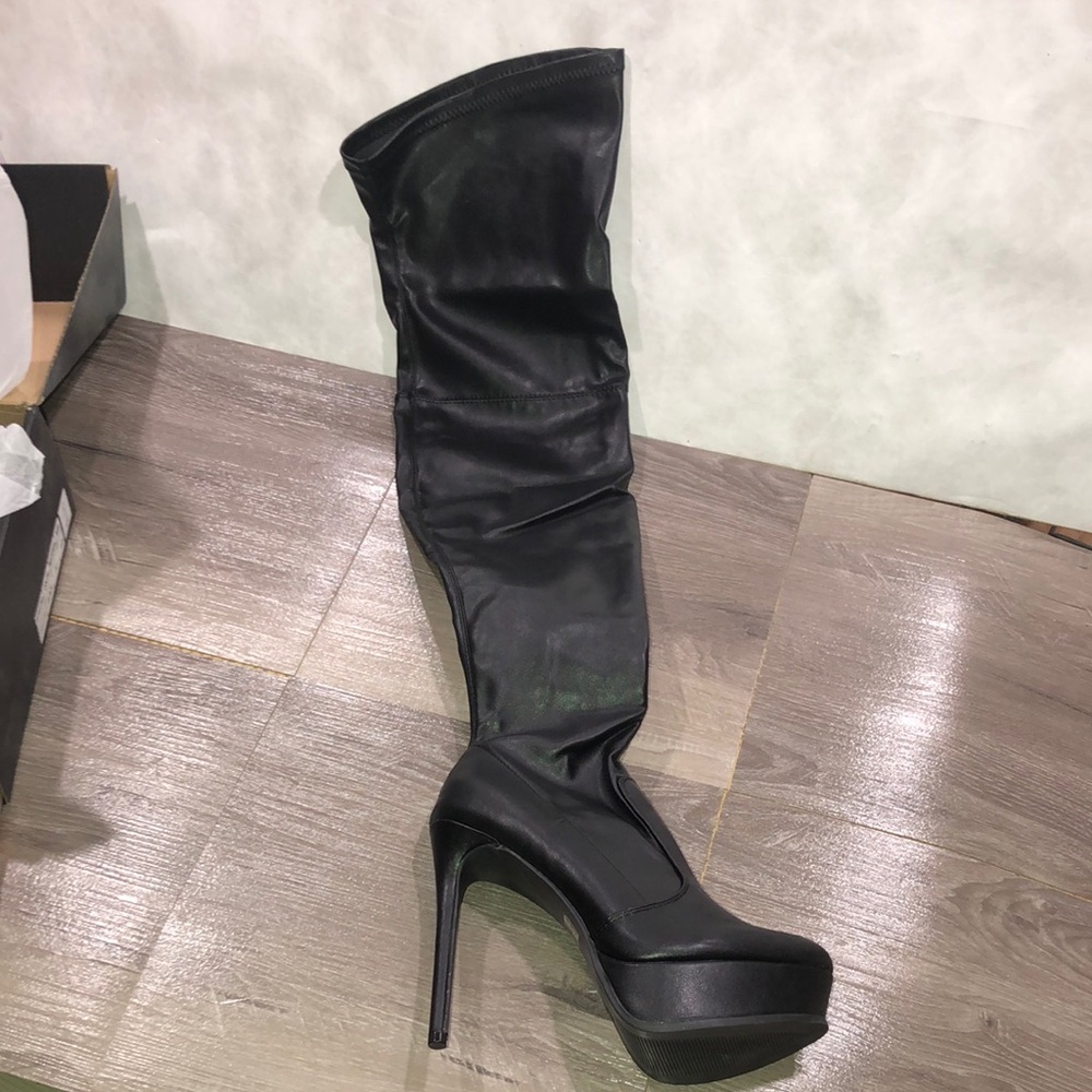 Fashion Nova Black Over-the-Knee Stretch Platform Boots New